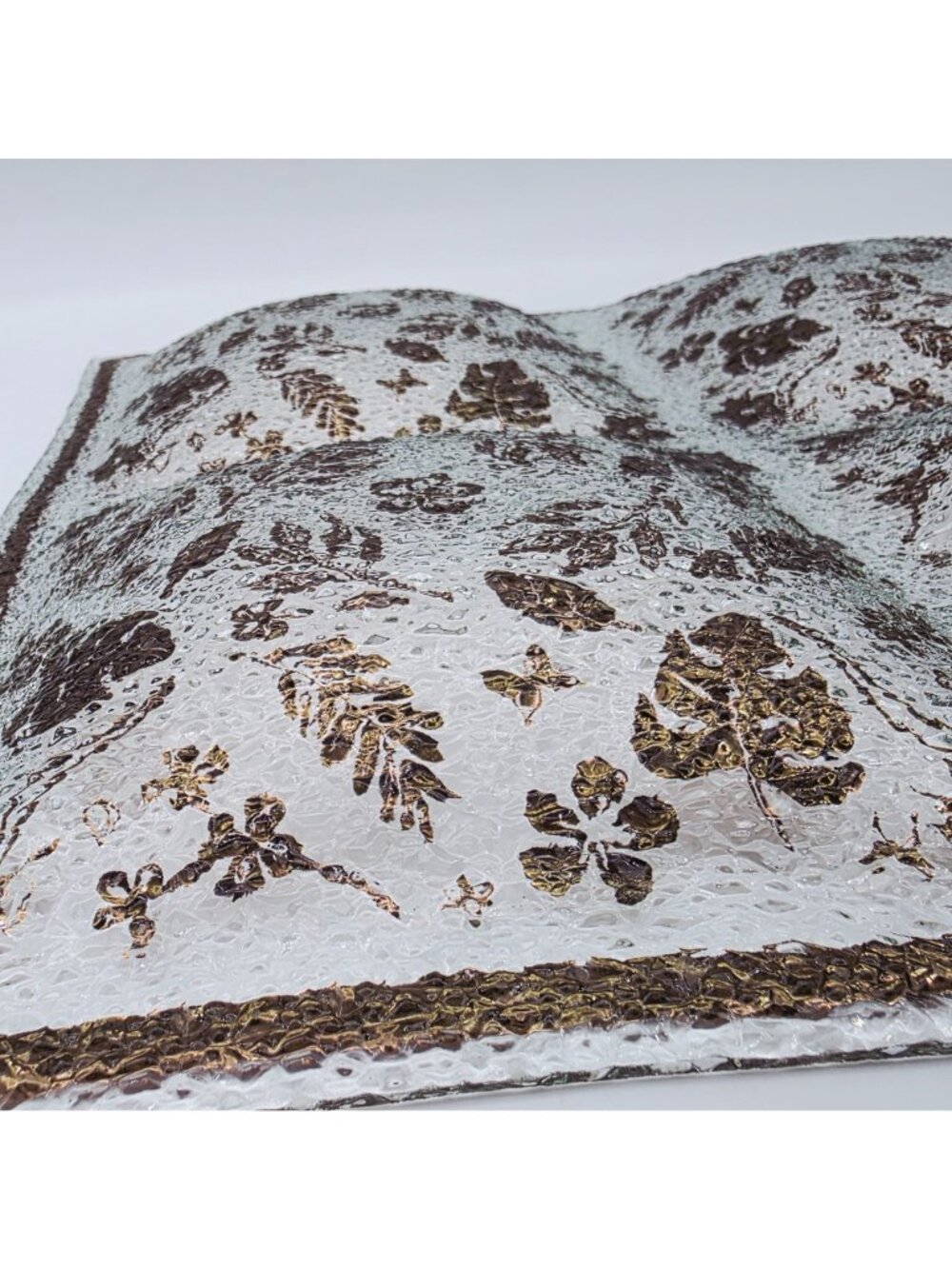 MCM Golden Foliage Divided Textured Glass Tray 4 Sections Large 16" x 16" - Picture 11 of 11